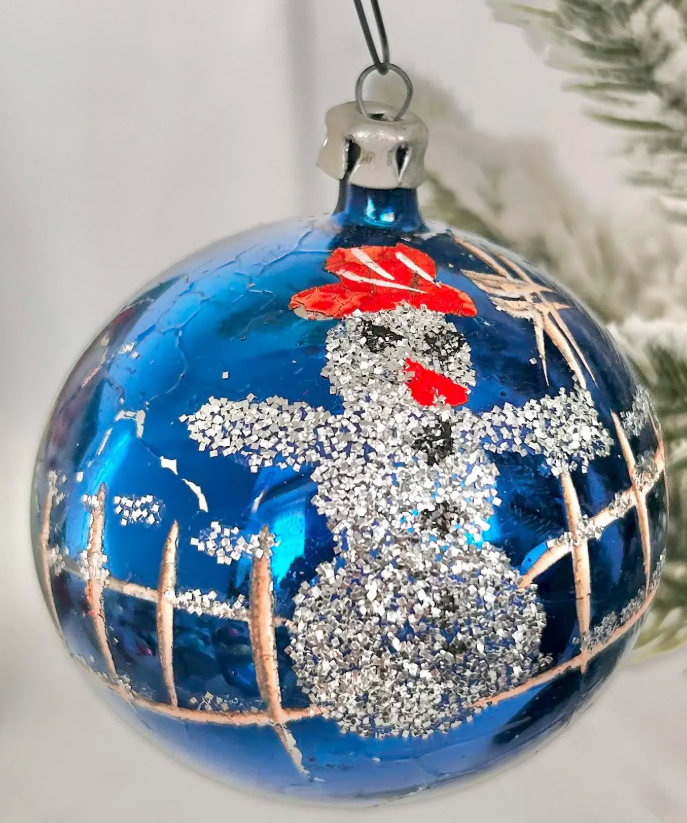 Vintage Hand-Painted Glass Christmas Ornament: European Xmas Tree Bulb