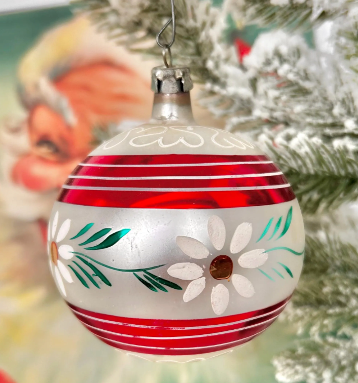 Vintage Hand-Painted Glass Christmas Ornament: European Xmas Tree Bulb