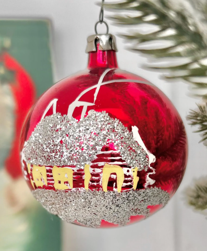 Vintage Hand-Painted Glass Christmas Ornament: European Xmas Tree Bulb