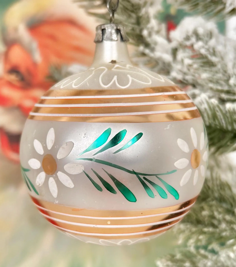 Vintage Hand-Painted Glass Christmas Ornament: European Xmas Tree Bulb