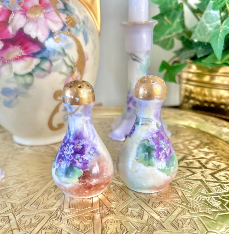 Antique Porcelain Hand-Painted Floral Salt Pepper Shakers - Choose from various pairs