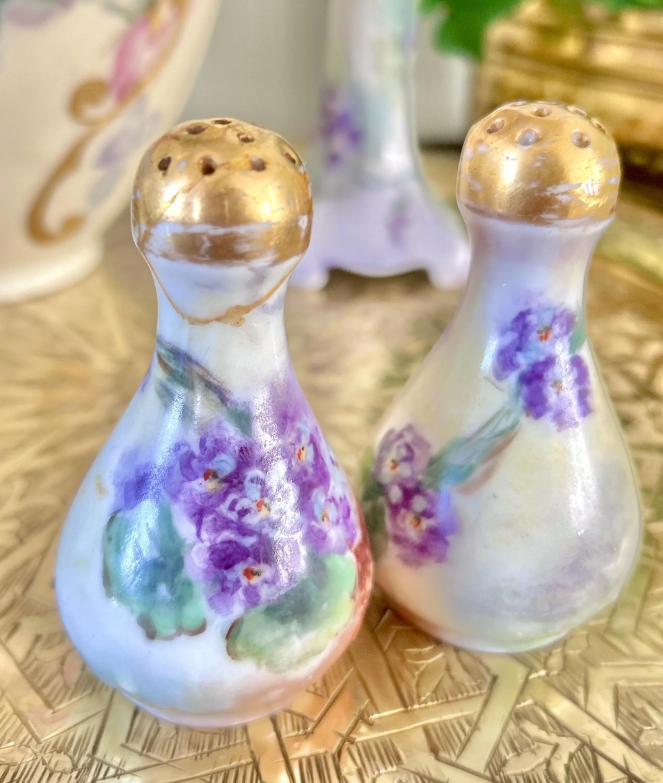 Antique Porcelain Hand-Painted Floral Salt Pepper Shakers - Choose from various pairs