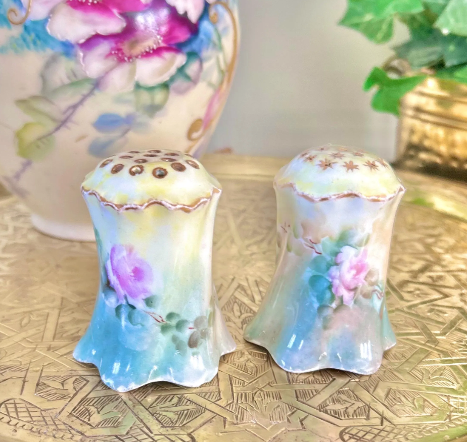 Antique Porcelain Hand-Painted Floral Salt Pepper Shakers - Choose from various pairs