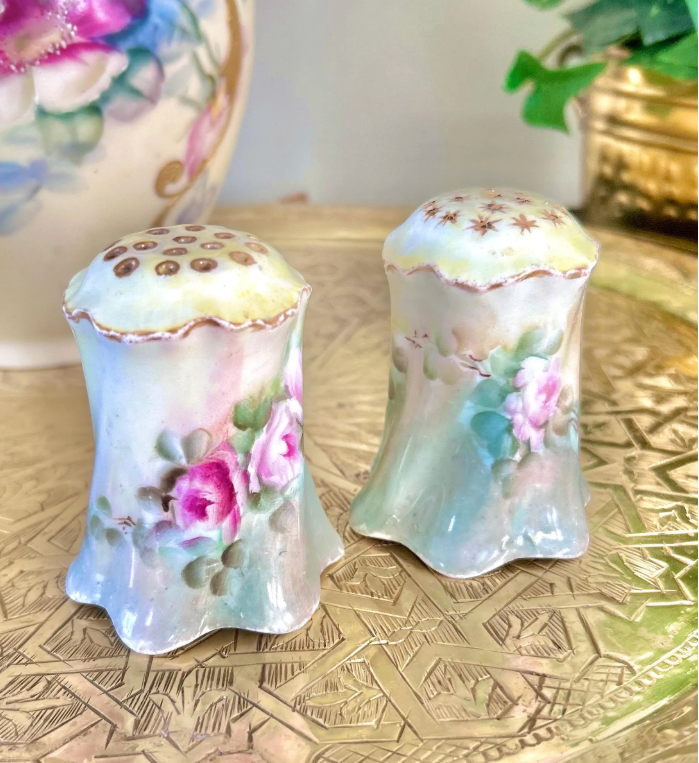 Antique Porcelain Hand-Painted Floral Salt Pepper Shakers - Choose from various pairs