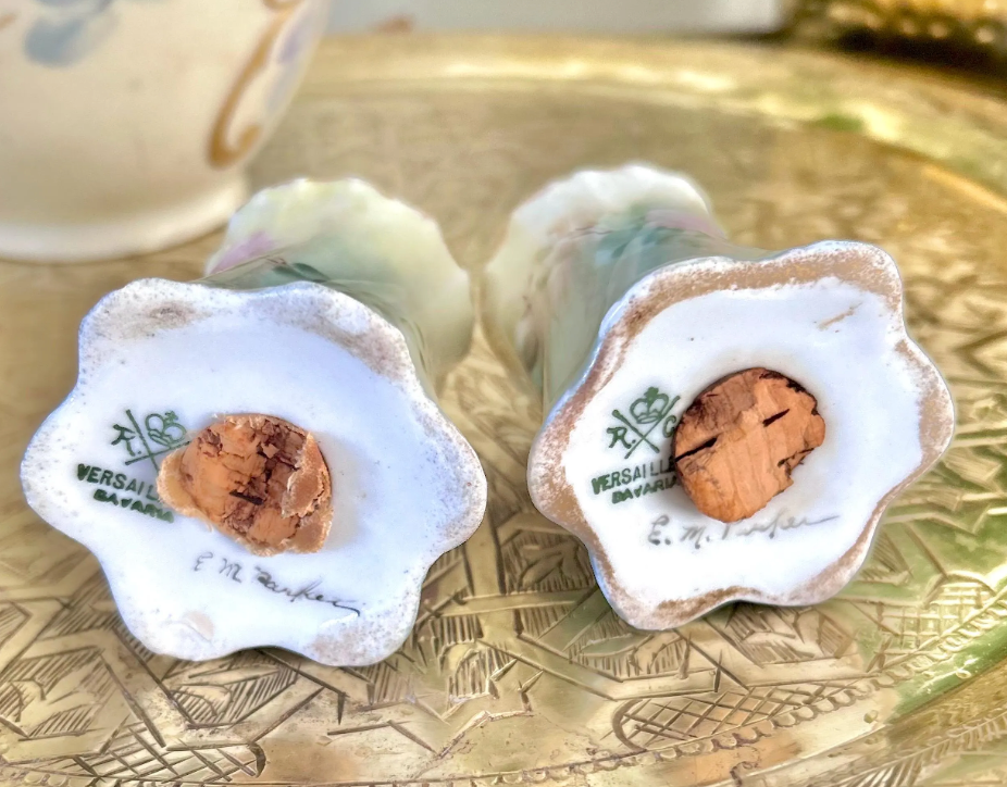 Antique Porcelain Hand-Painted Floral Salt Pepper Shakers - Choose from various pairs