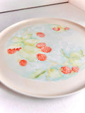 Vintage Hand-Painted Ceramic Cake Plate: Raspberry Branch Design, 11"