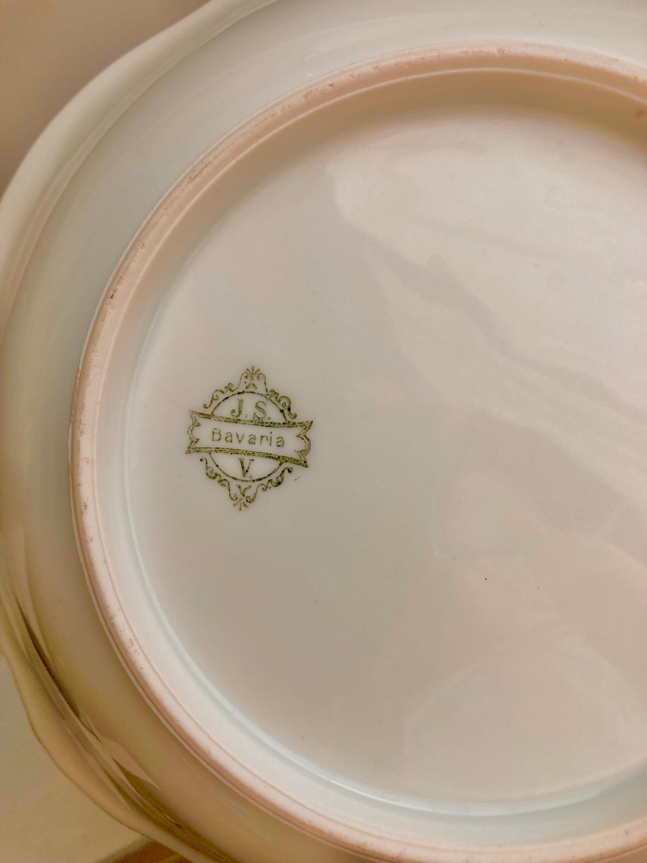 Vintage Bavarian Porcelain Bowl: Floral Appliqué, Luster Ruffled Rim