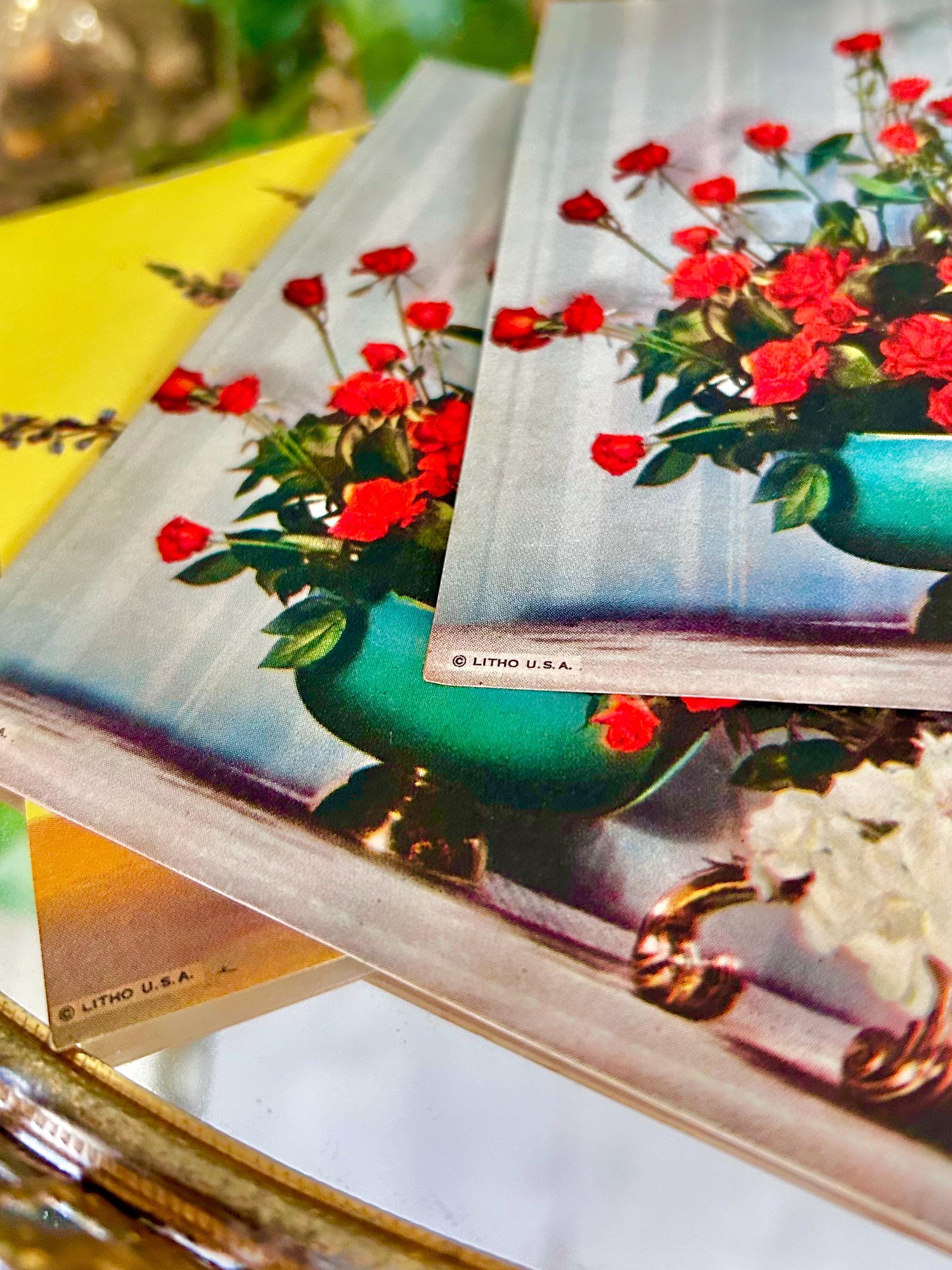 MCM 1950s Floral Blank Notecards, Litho USA, Printed in Milwaukee, Set of Nine