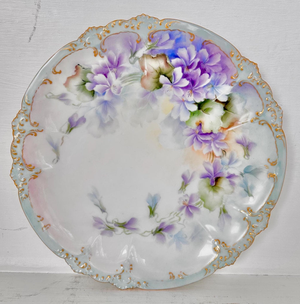 Vintage Limoges Porcelain Plate, Handpainted Violets, G.D.A.