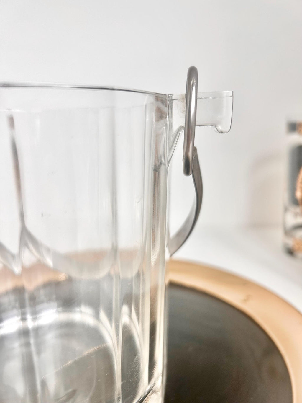 Vintage Paneled Glass Ice Bucket: Stainless Steel Handle Cocktail Serving Pail