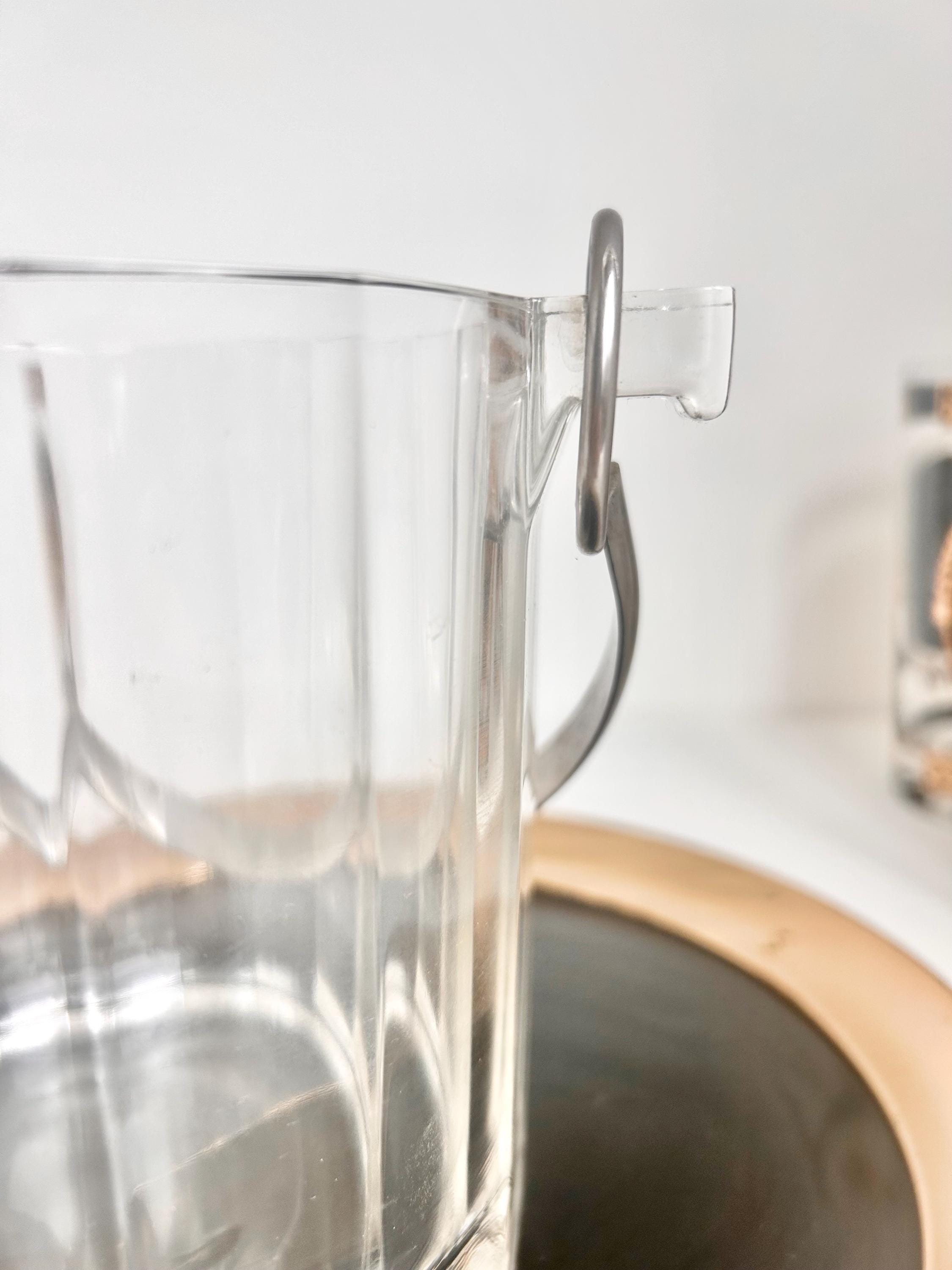 Vintage Paneled Glass Ice Bucket: Stainless Steel Handle Cocktail Serving Pail