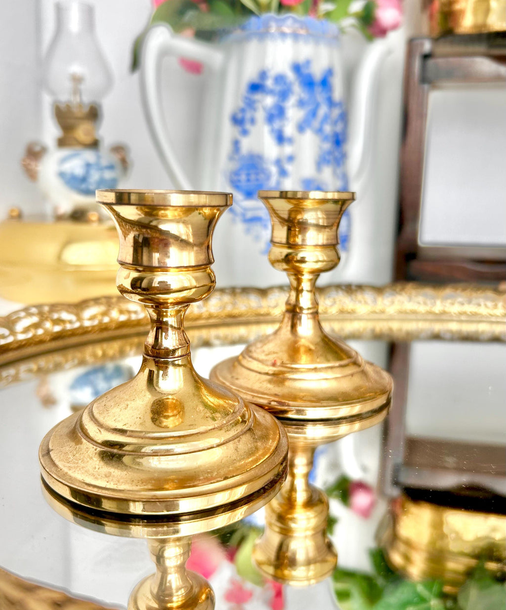 Vintage solid Brass Candlestick Pair - Two Handsome Classical Brass Taper Candle Holders