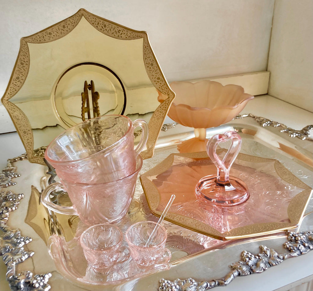 Vintage Amber Glass: Choose from Gilt Octagon Plate or Frosted Flower Compote