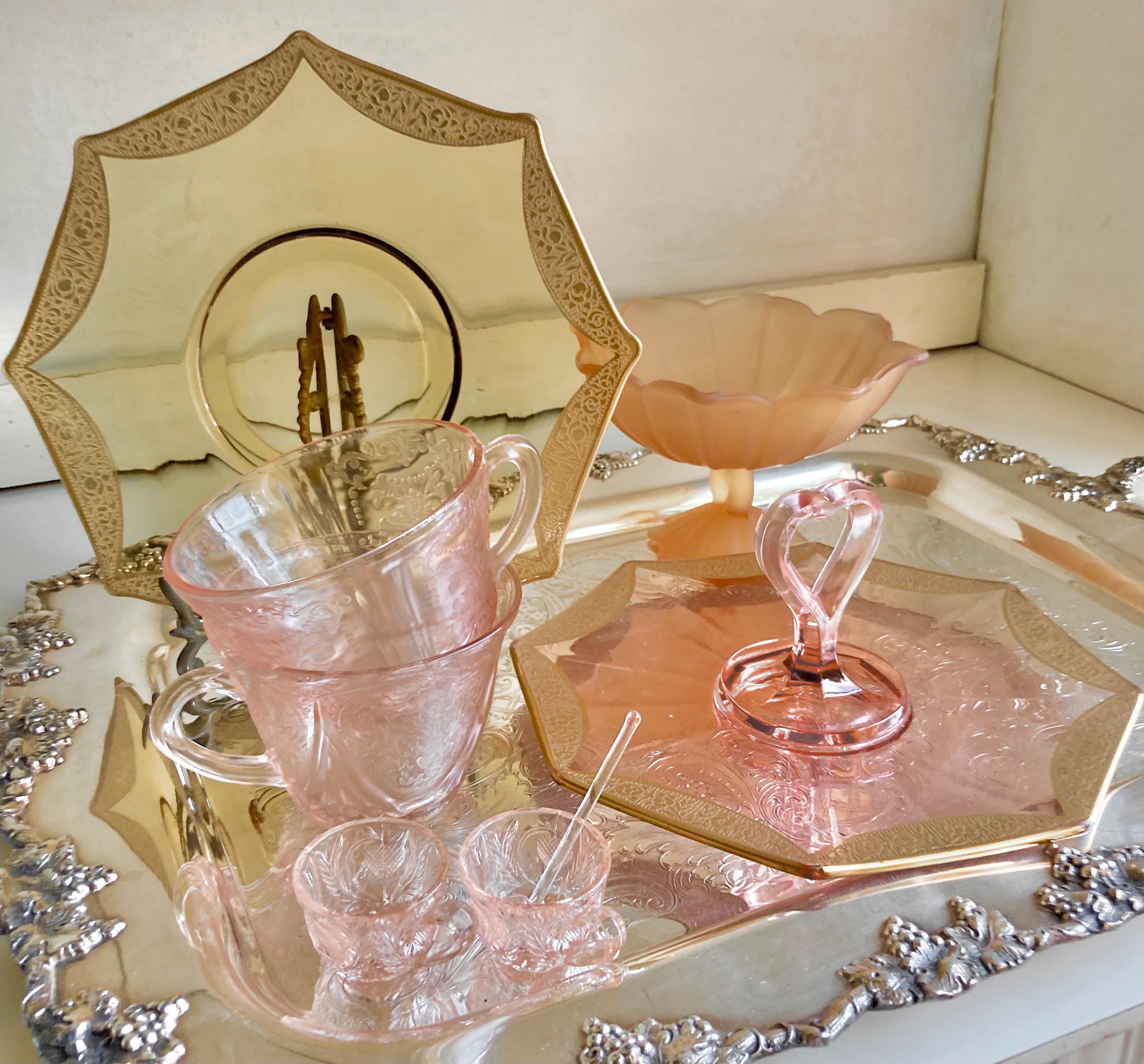 Vintage Amber Glass: Choose from Gilt Octagon Plate or Frosted Flower Compote