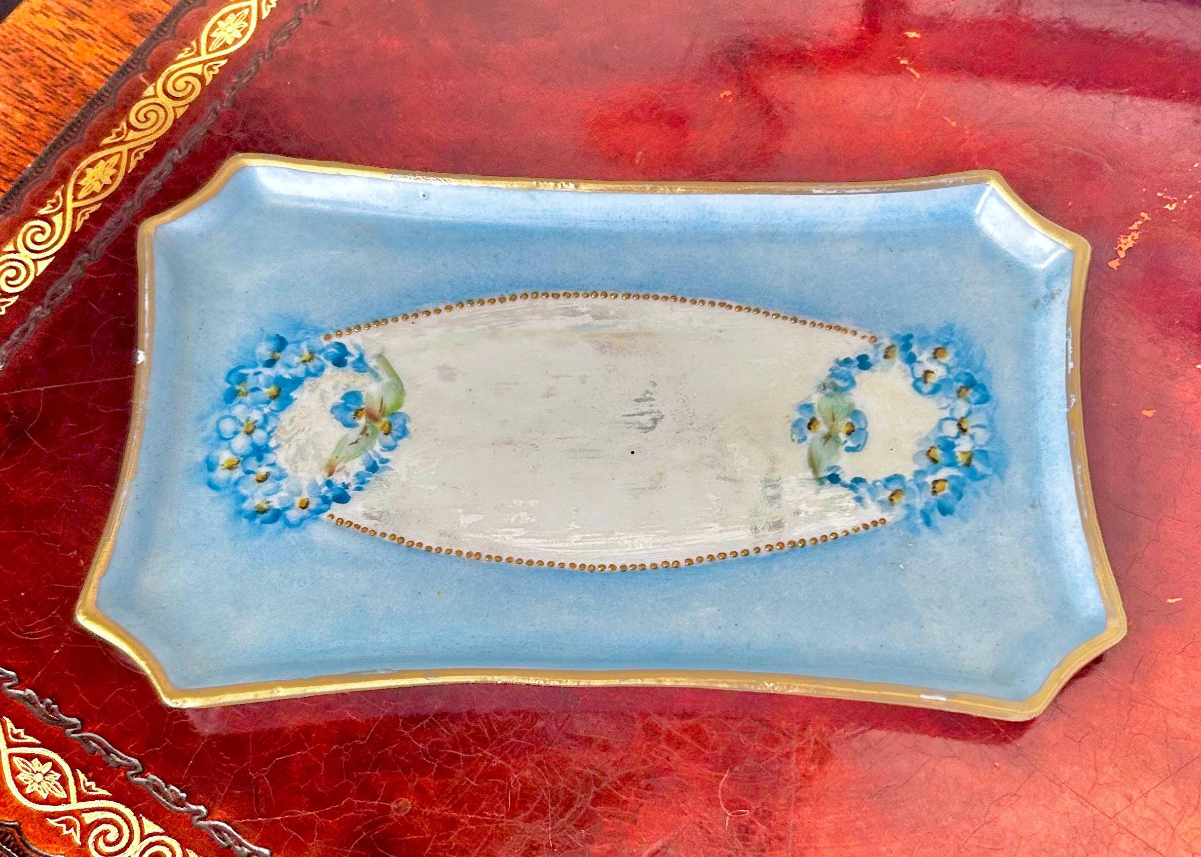 Small Blue Porcelain Dishes Hand-painted Limoges France