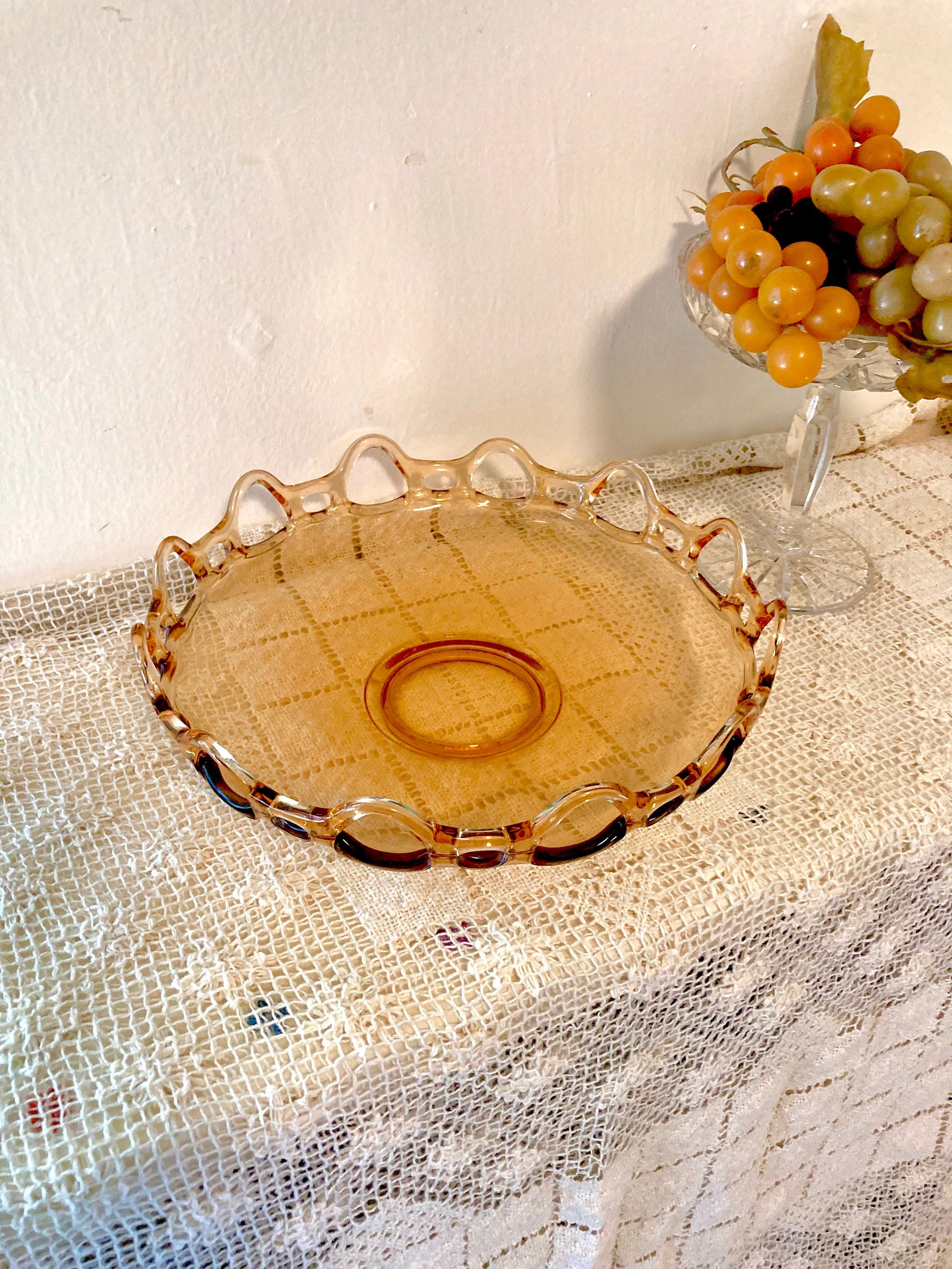 Fostoria Amber Glass 11" Console Bowl - Open Lace Edge Pattern #2320 - circa 1930
