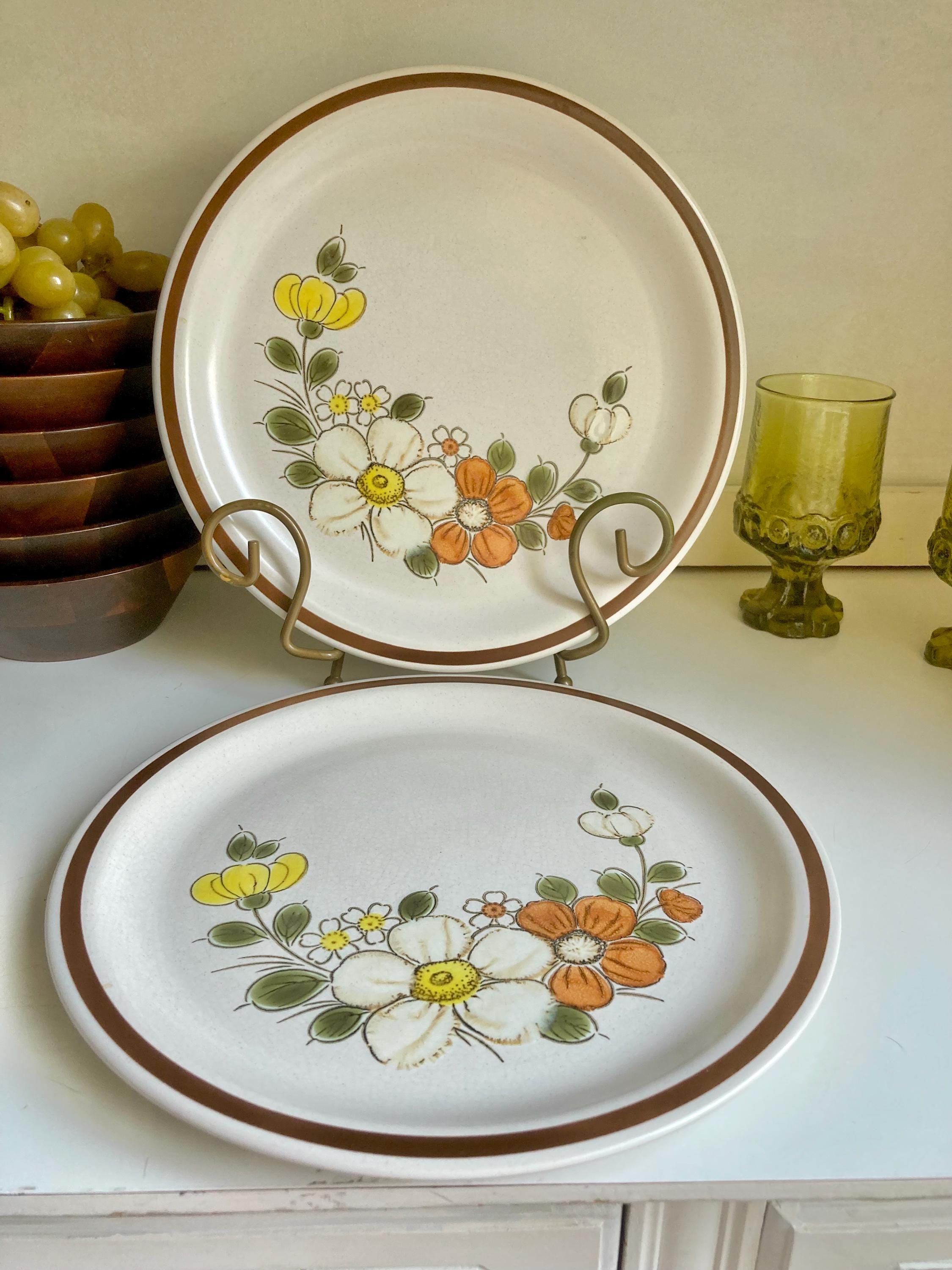 Vintage Woodhaven Sunnybrook Stoneware Dinner Plates - Floral Cottage Set of 2