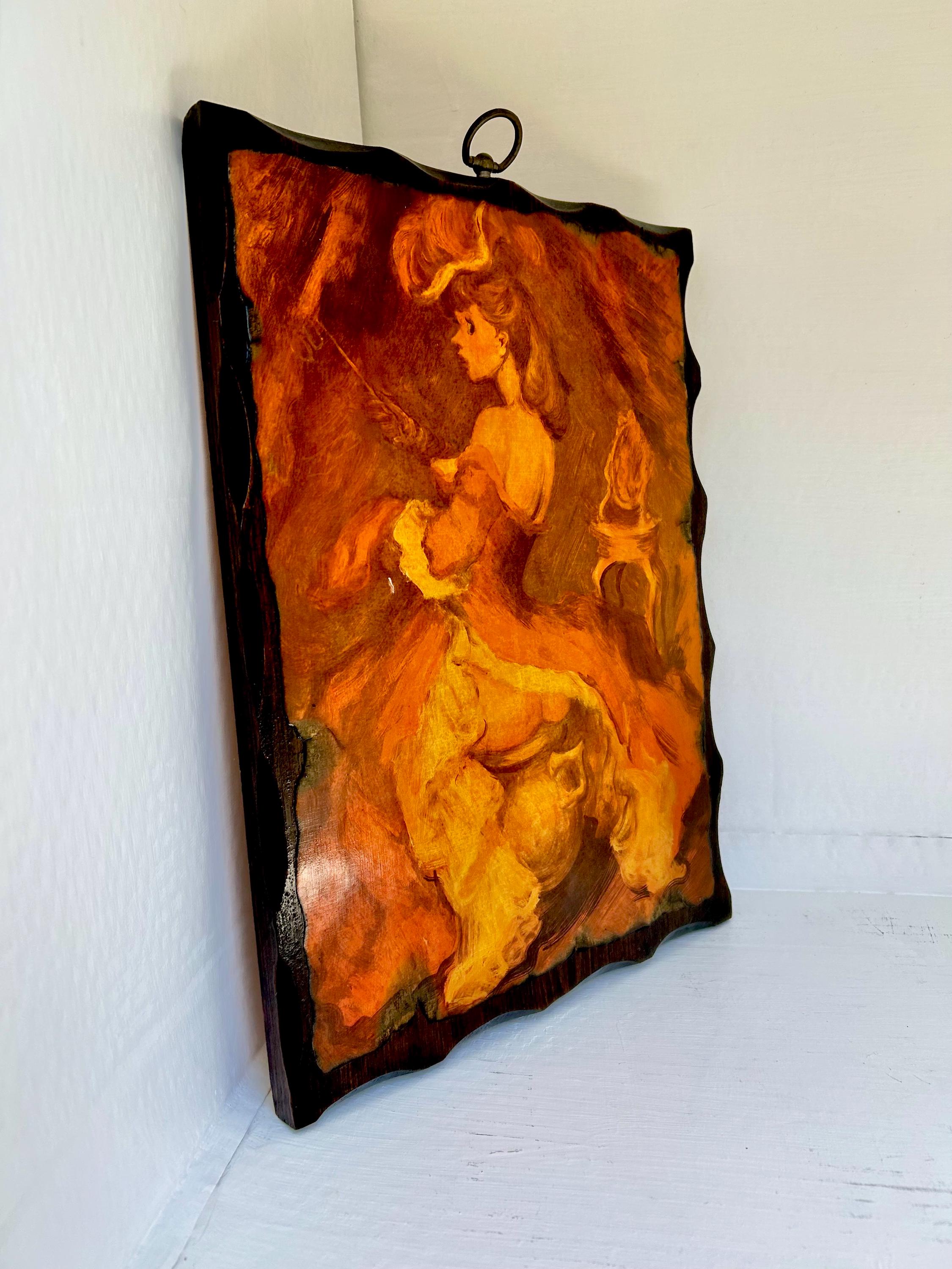 Vintage Kitsch Burlesque Lady Wall Hanging: Burnished Wood Decor