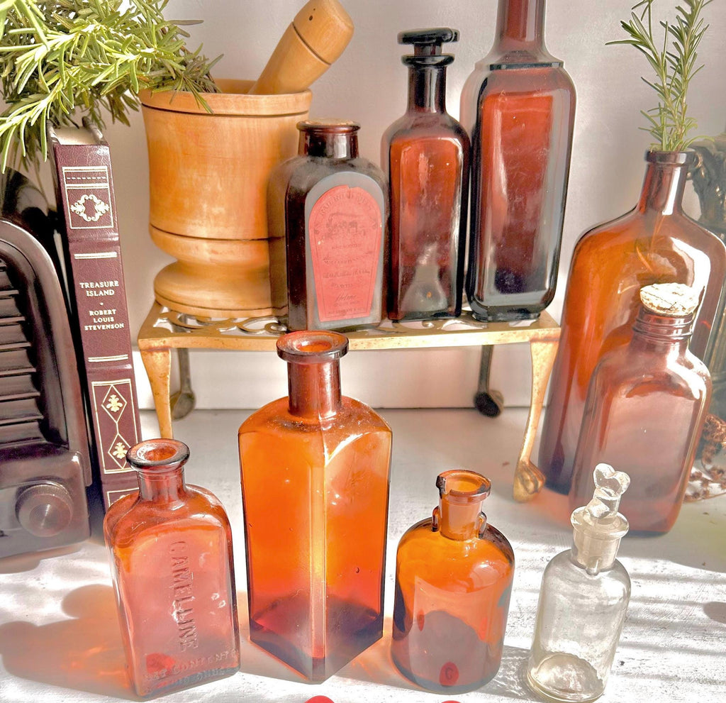 Vintage Amber Apothecary Bottle: Collectible Brown Glass, Choose Your Style