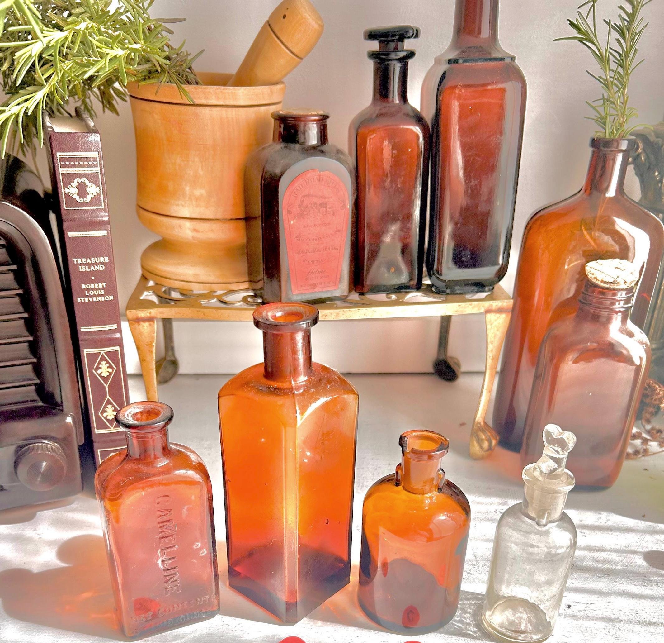 Vintage Amber Apothecary Bottle: Collectible Brown Glass, Choose Your Style
