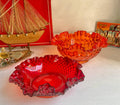 Vintage Fenton Amberina Glass Bowl: Red-Orange Ruffled Rim, UV Reactive