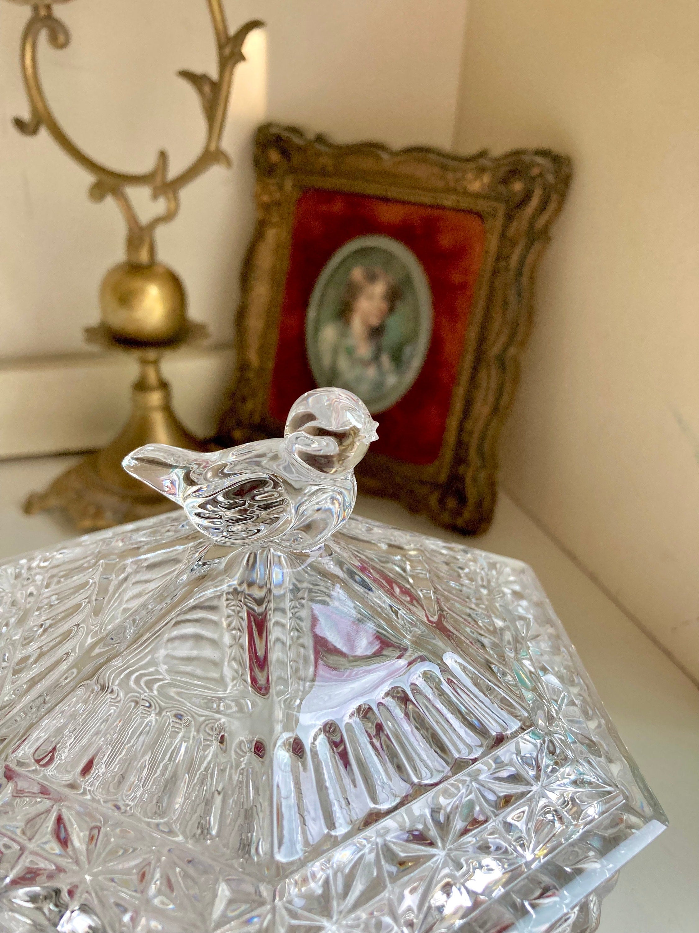 Hofbauer Red Flashed Byrde Crystal Collection Lidded Candy Dish with Bird Feet and Handle