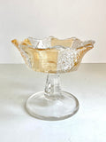 EAPG Amberette 8 Paneled Pedestal Compote Dish - Yellow and Clear, Scalloped Edge - 4.25" tall