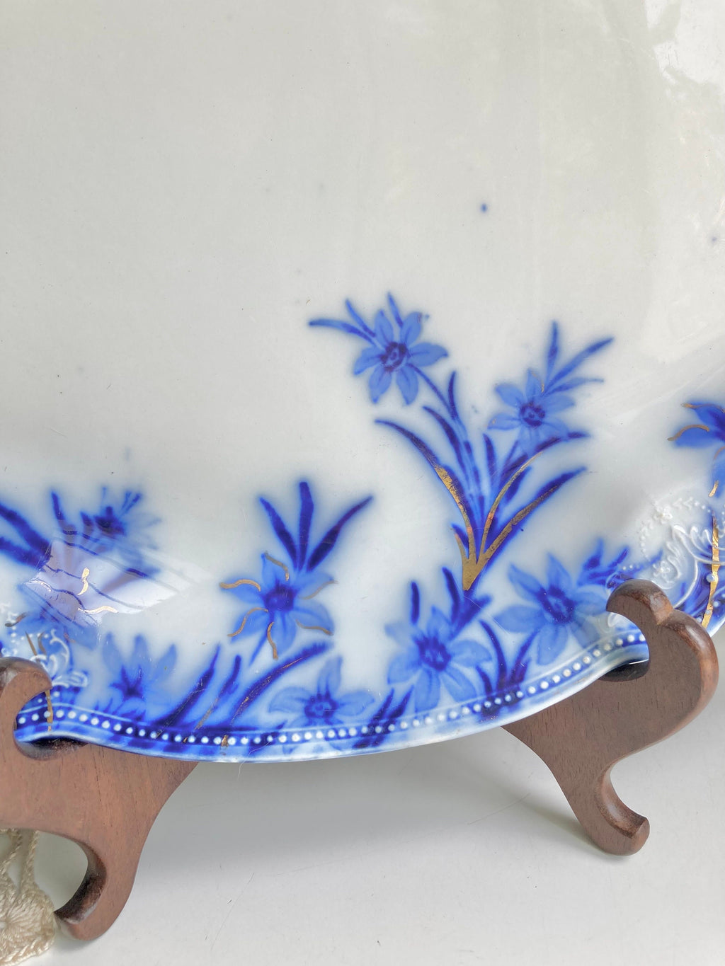Antique Grindley Flow Blue Platter: 16" Dover Daffodil Floral