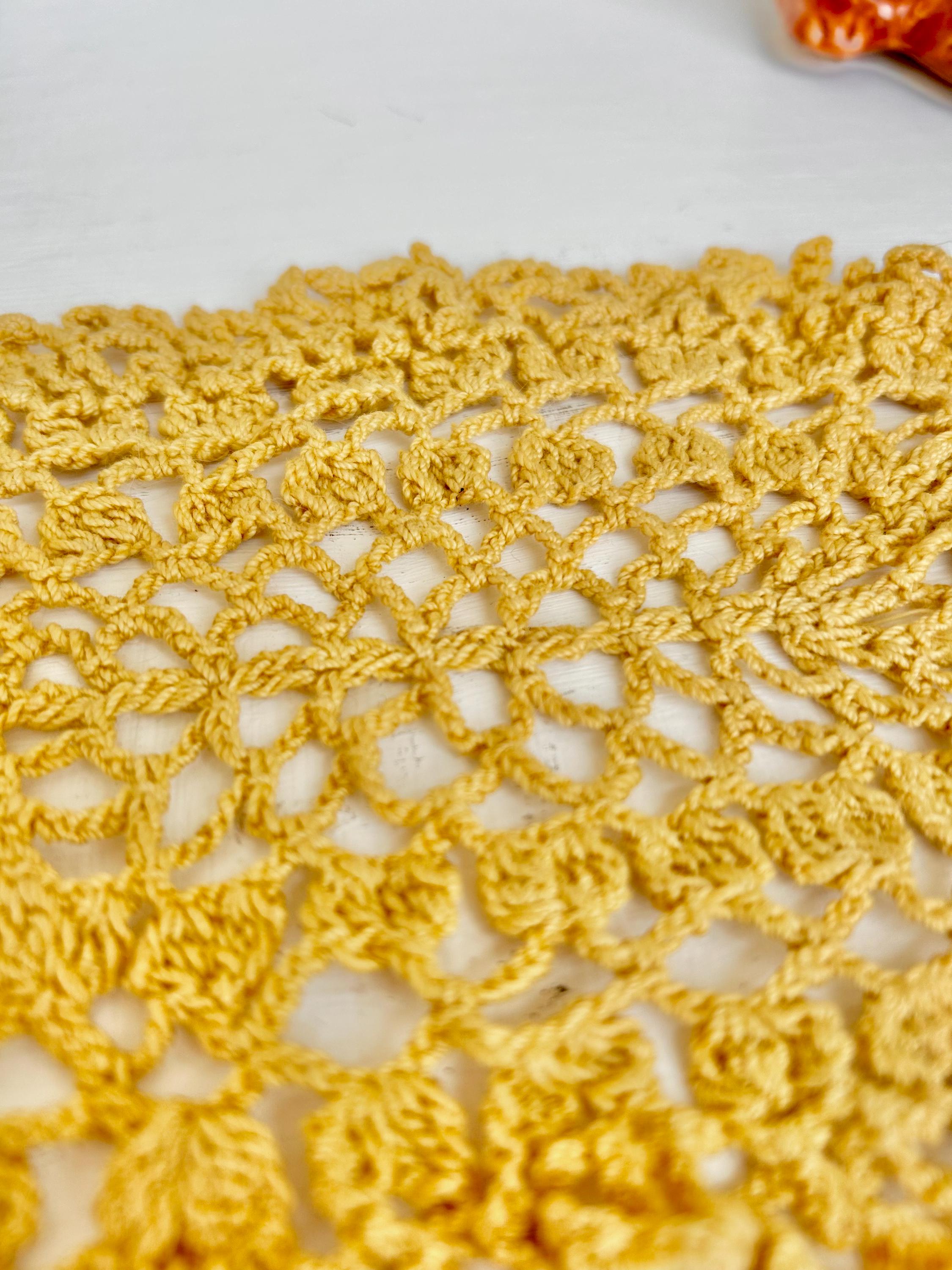 Sweet Little Vintage Crocheted Gold Colored Oblong Doily