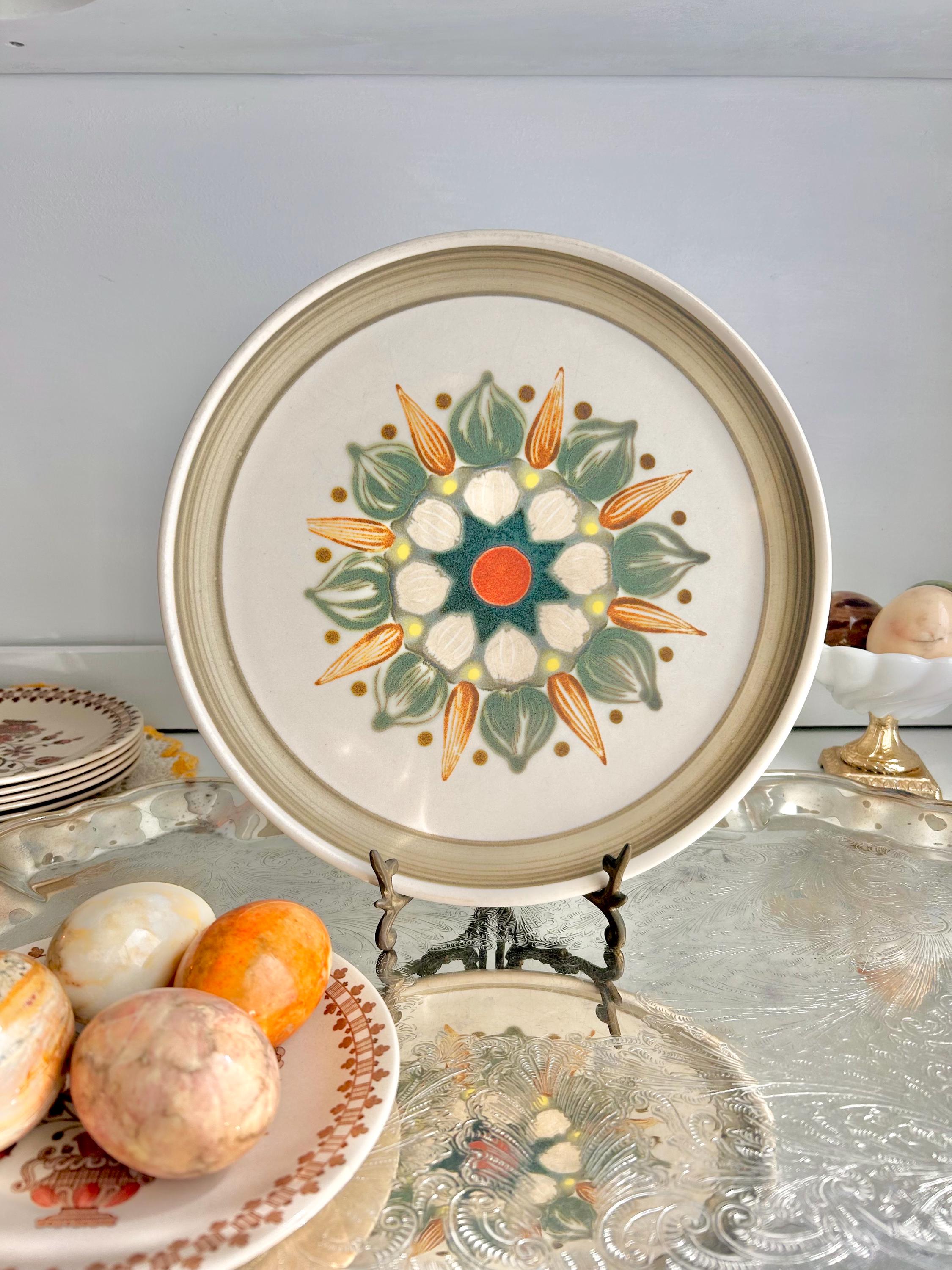 Vintage Denby-Langley Sherwood Dinner Plate: England Stoneware, Orange & Green