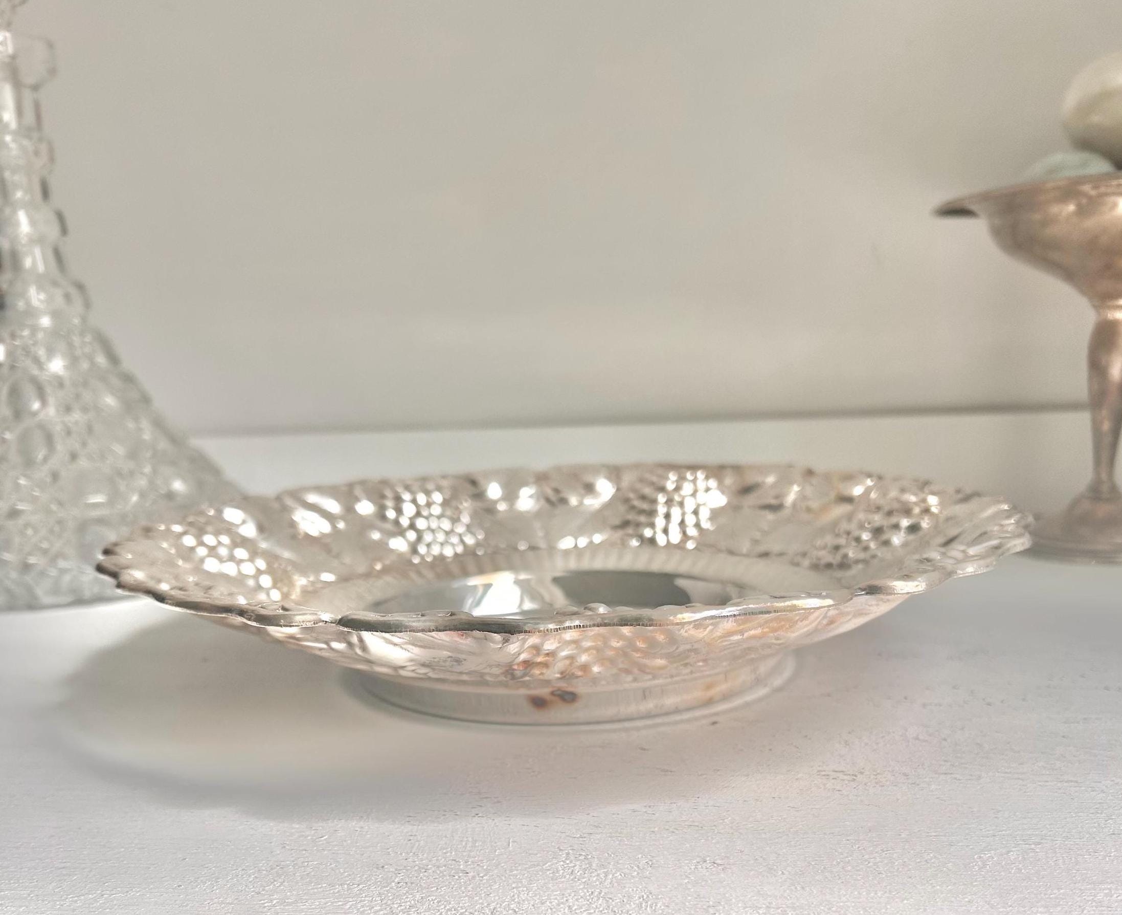 Vintage Silverplate Bowl: William Adams Repousse Grape Cluster Serving Dish