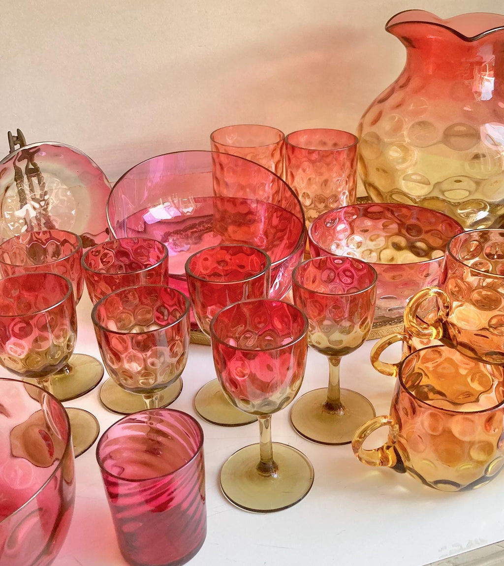 Antique Amberina Glass: Victorian Reverse Thumbprint Shot Glass or Teacup