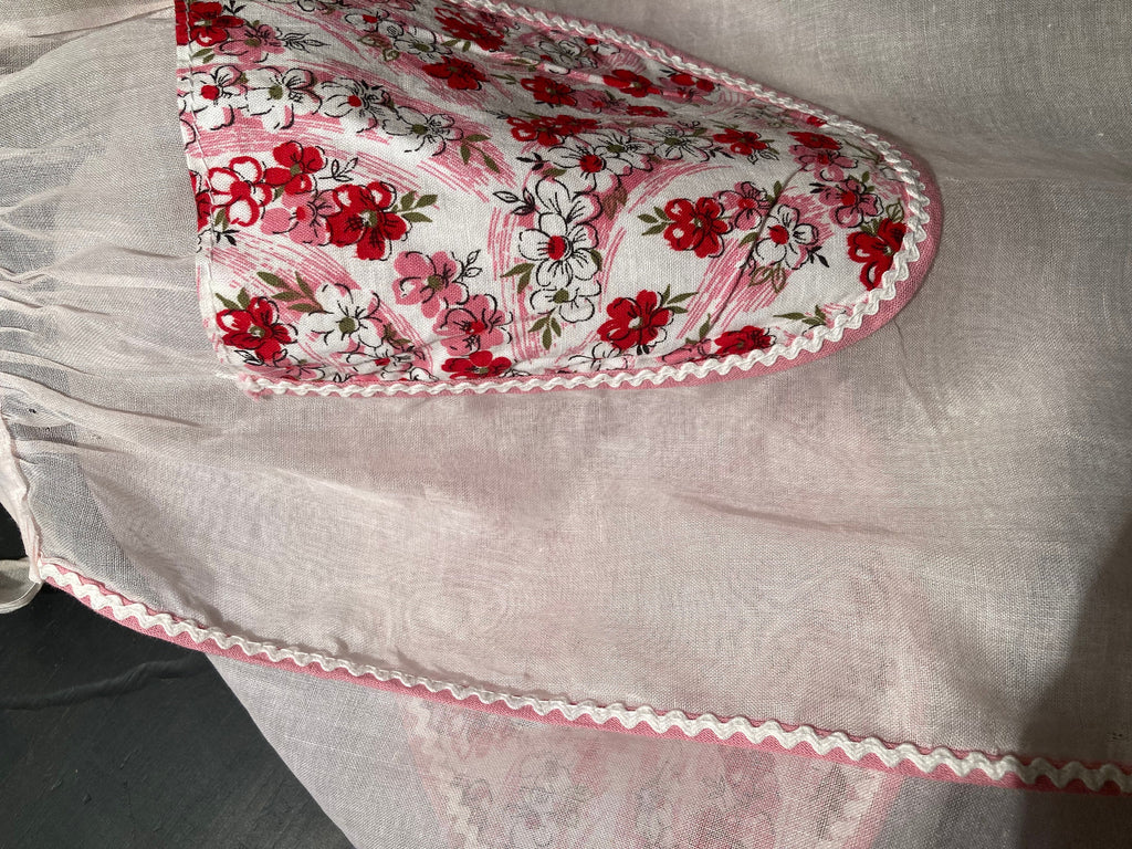 Vintage Pink Floral Organdy Apron: Hand-stitched Hostess Style
