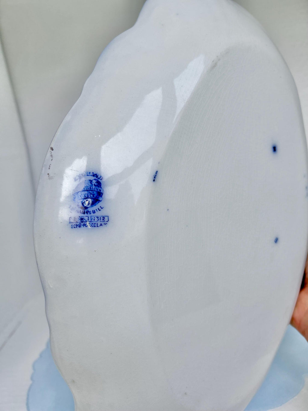 Antique Flow Blue Serving Platter: Royal Semi Porcelain Floral Plate, 14.5"