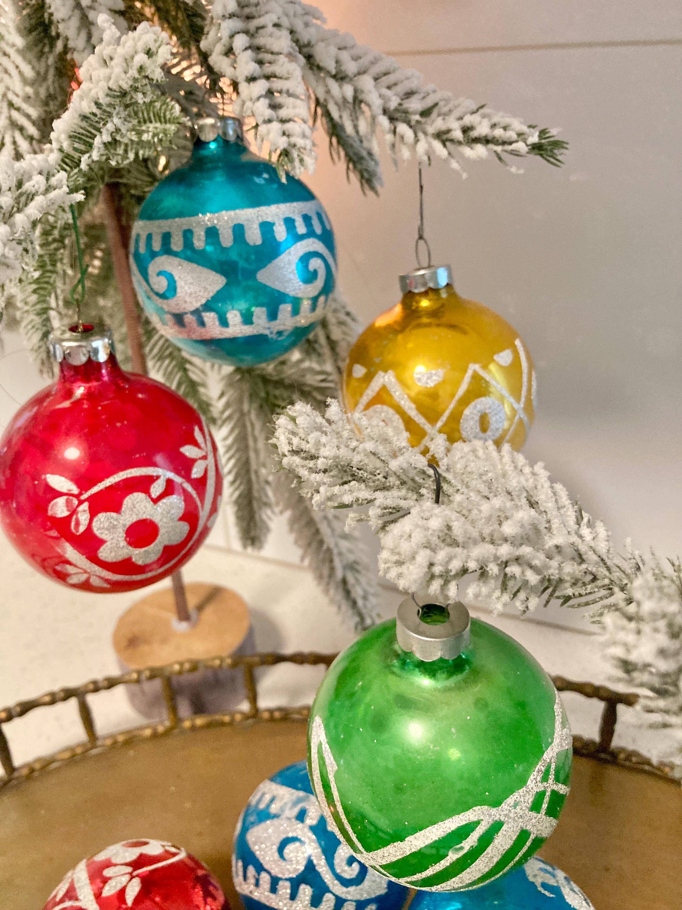 Vintage Mercury Glass Christmas Bulb – Glitter Stencil Ornaments
