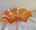 Antique Northwood Marigold Carnival Glass Ruffled Bowl: Grape Cable & Blossom Palm, c. 1910