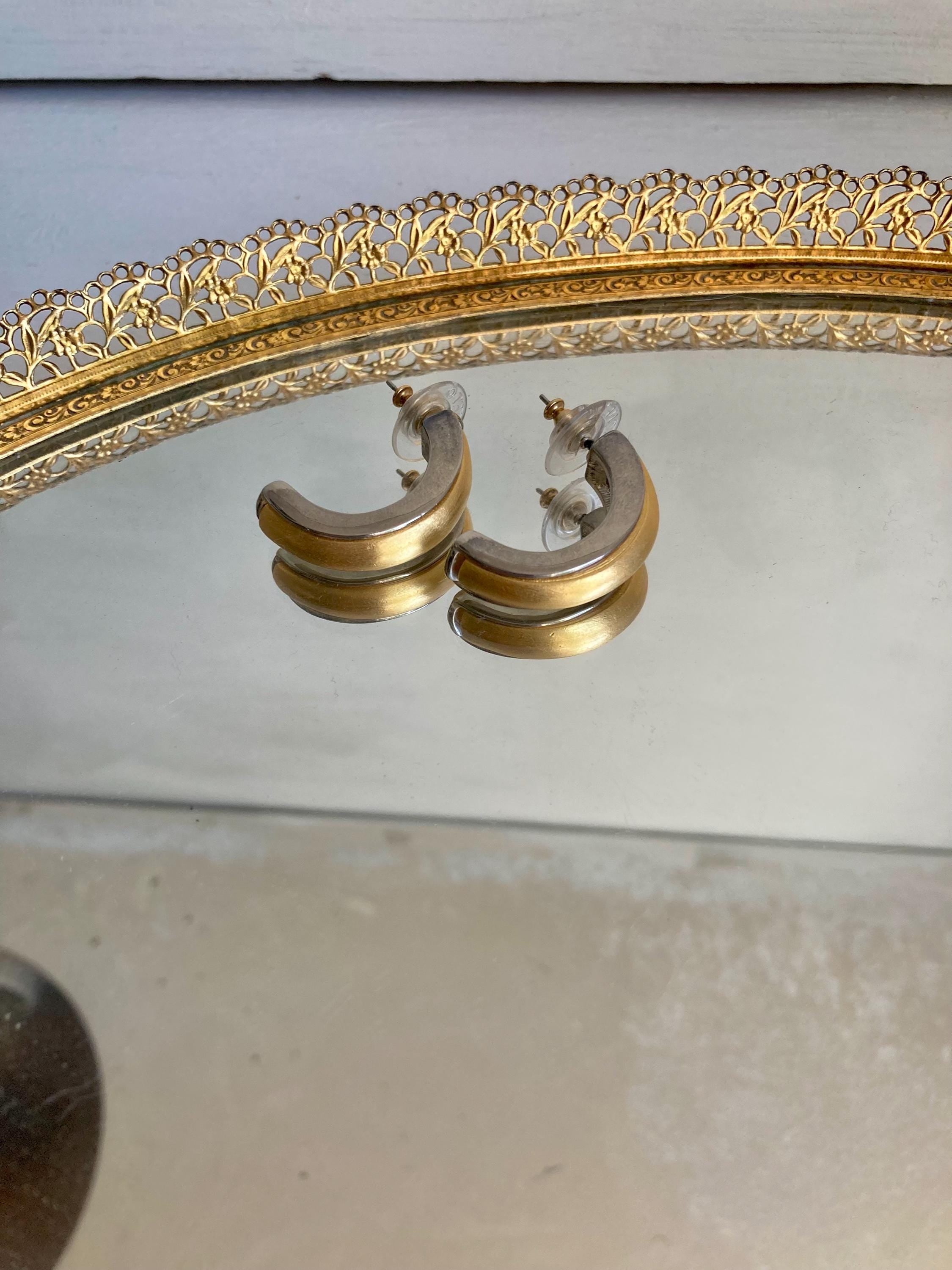 Vintage 1980s Two-Tone Half Hoop Earrings: Gold & Silver Tone