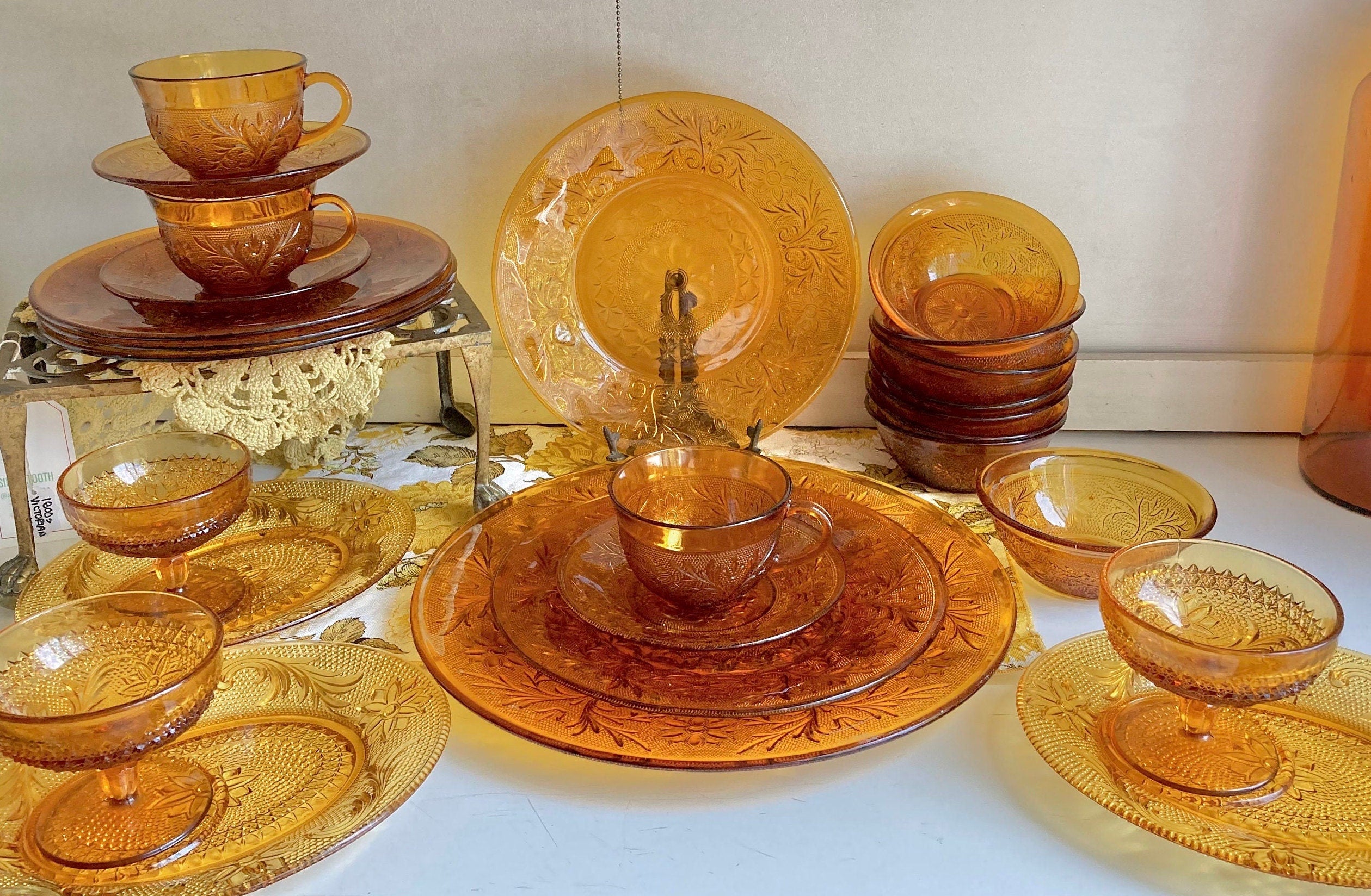 Vintage Anchor Hocking Amber Glass Dishes- Sandwich - Desert Gold Glassware