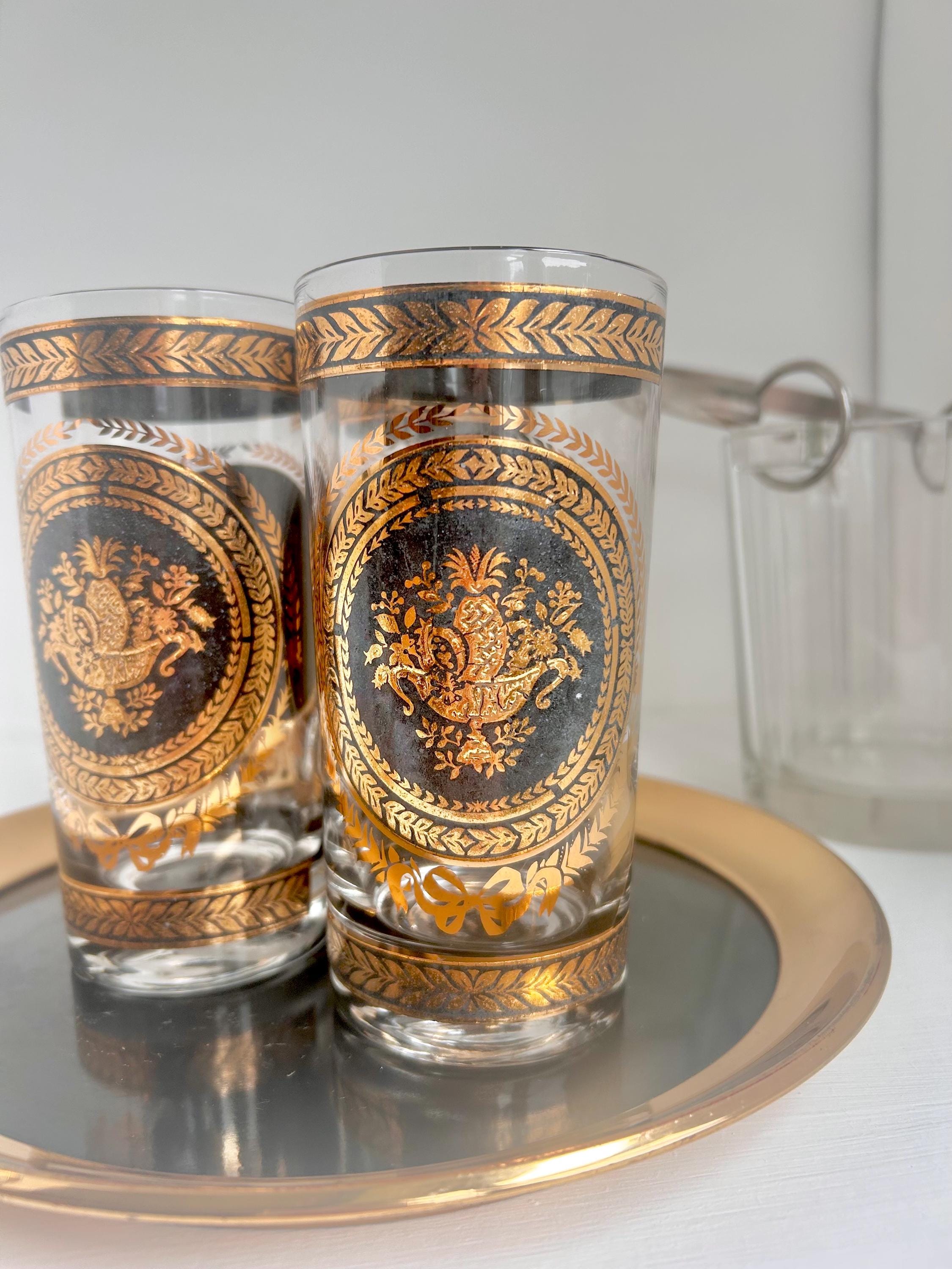 Vintage Culver Highball Glass: Gold & Black Pineapple Design
