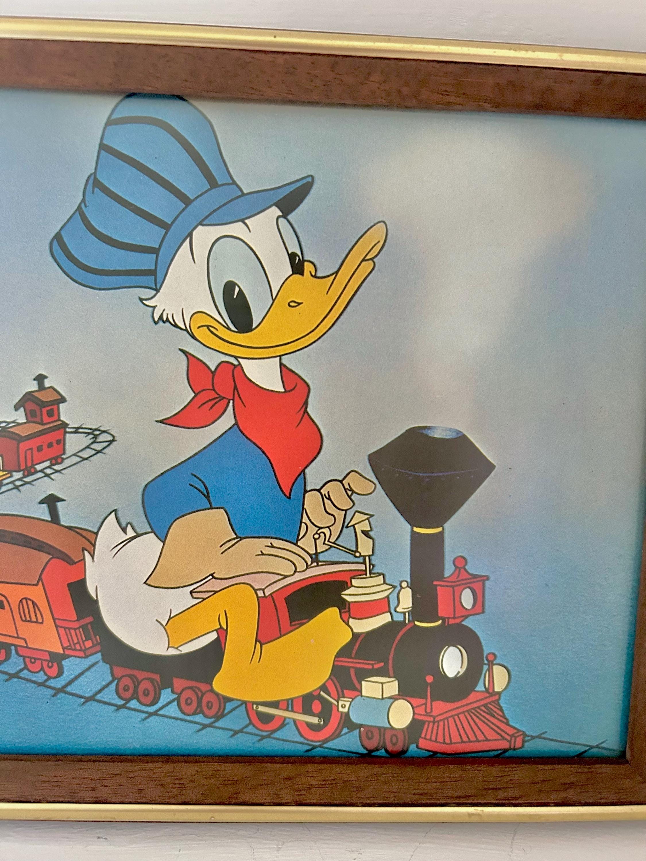 Vintage Donald Duck Print: Toy Train Conductor, Wooden Frame