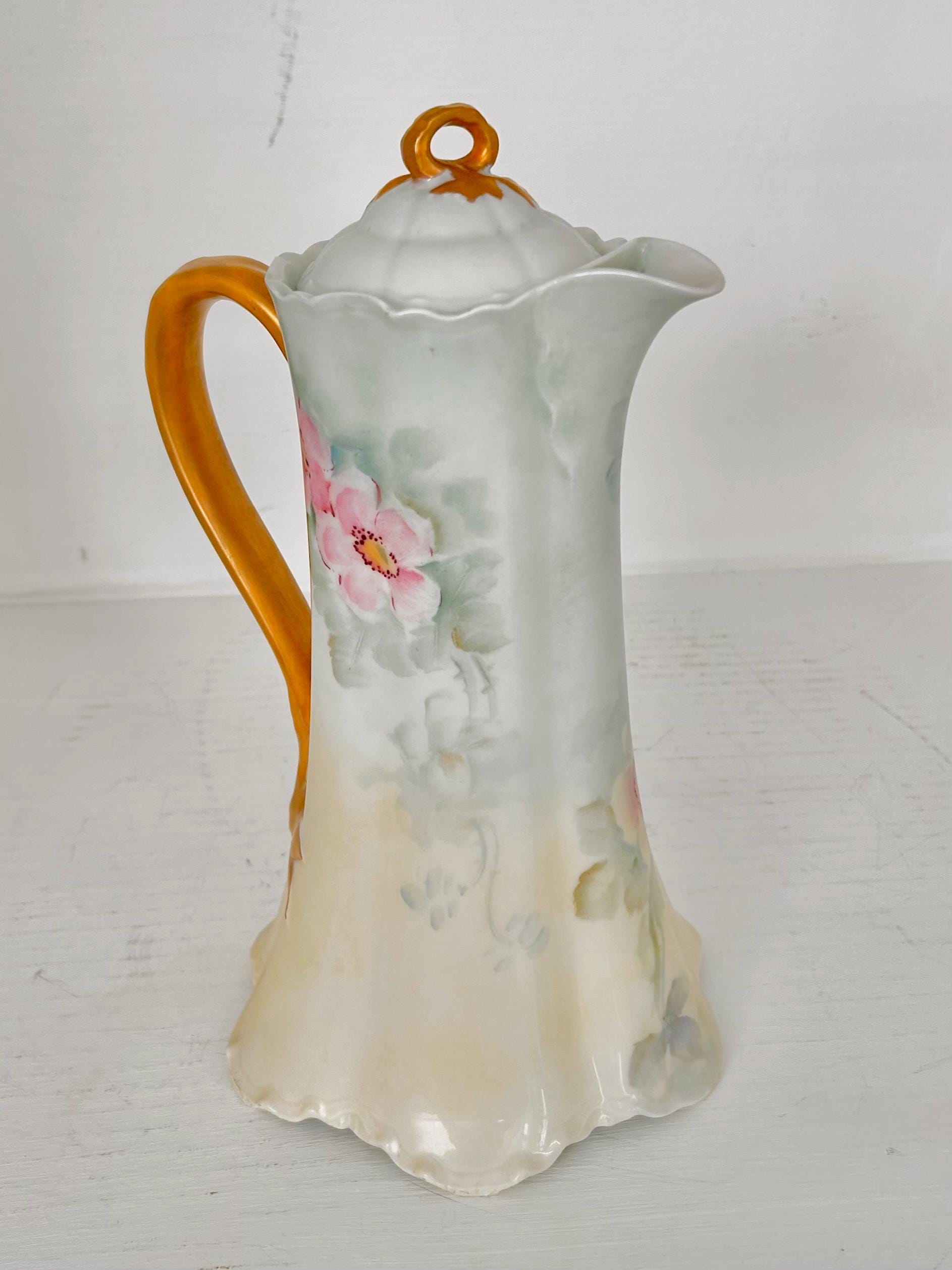 Vintage Haviland Limoges Porcelain Chocolate Pot with Roses