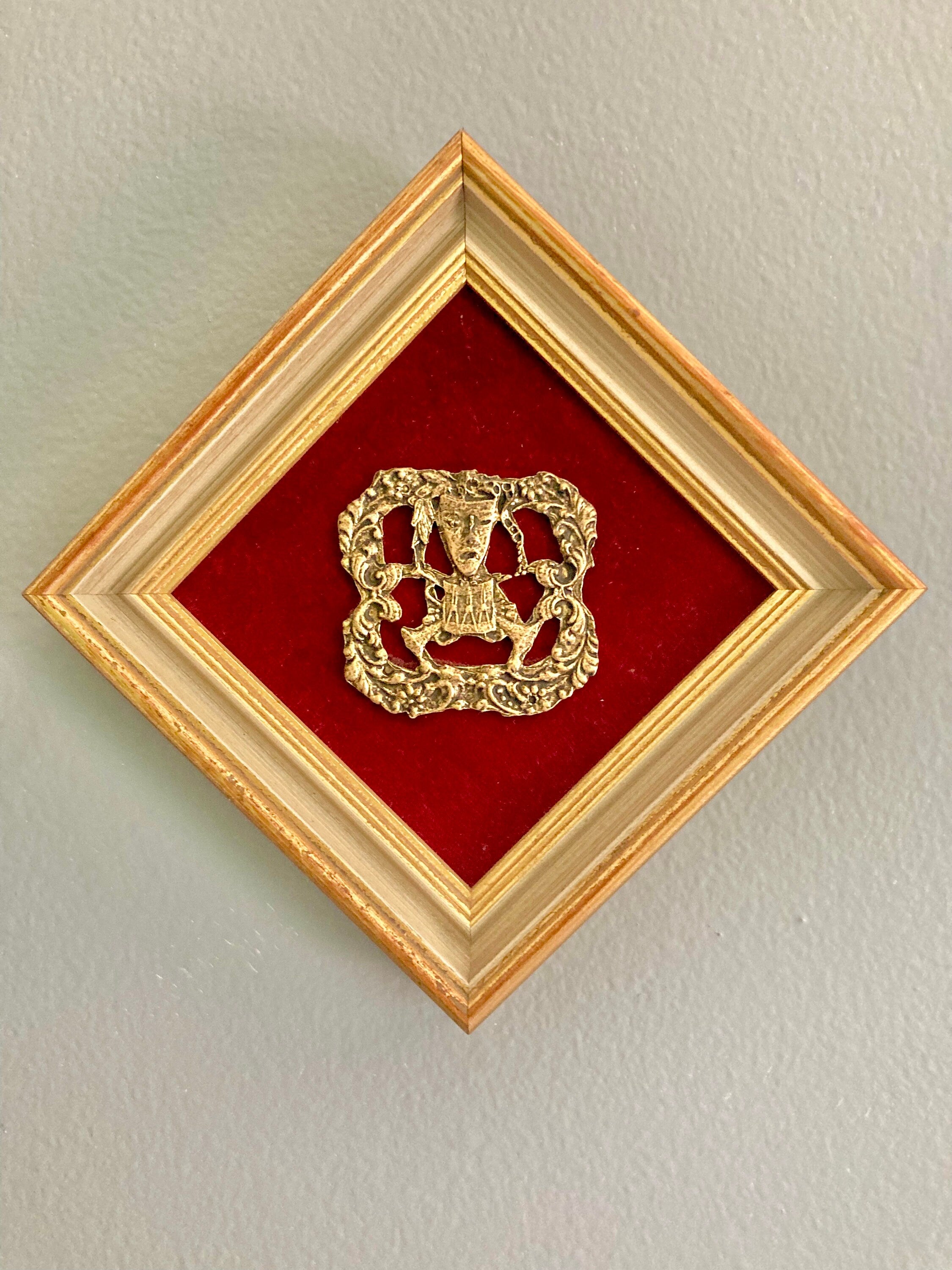 Vintage Music Metal Art: Gold Tone on Red Velvet, Gilt Frame by  E.a. Riba