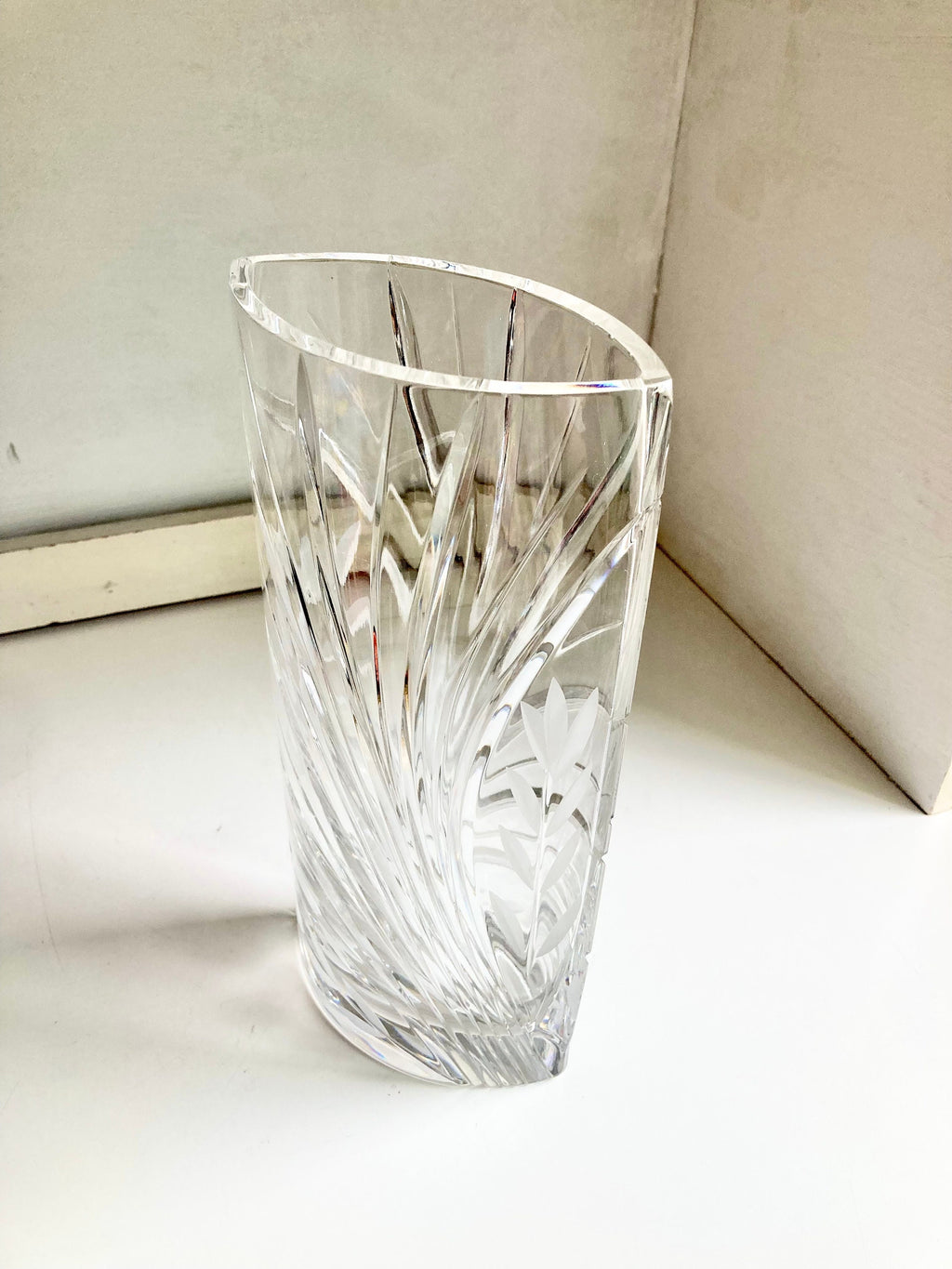 Vintage European Cut Crystal Vases: Geometric Frosted Glass Accents
