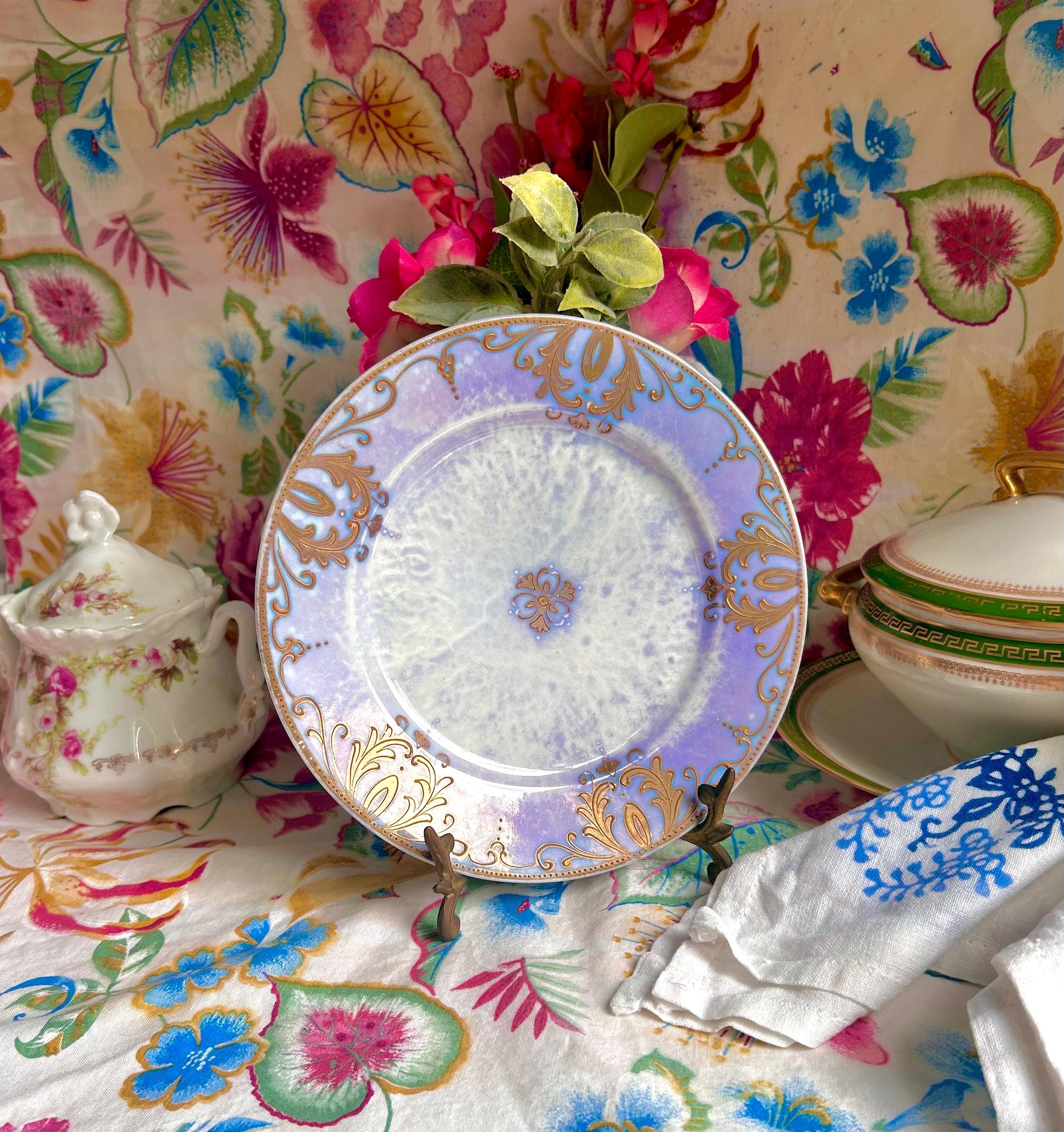 Vintage Purple Lusterware Plate: Gold Filigree Trim, RS Japan