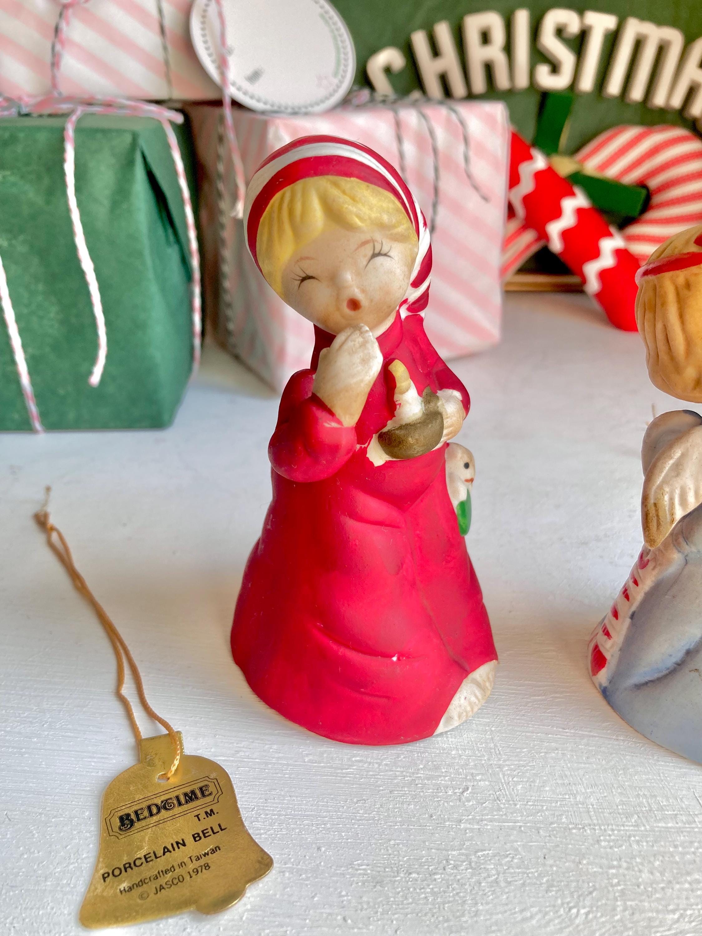 Vintage JASCO Bisque Bell Figurines: Sleepy Girl & Bashful Angel, 1978 Taiwan