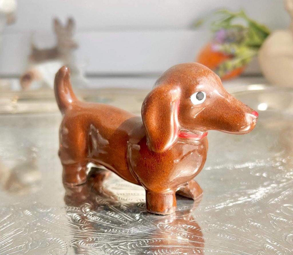 Vintage Hand Painted Ceramic Dachshund Figurine - 4 inch