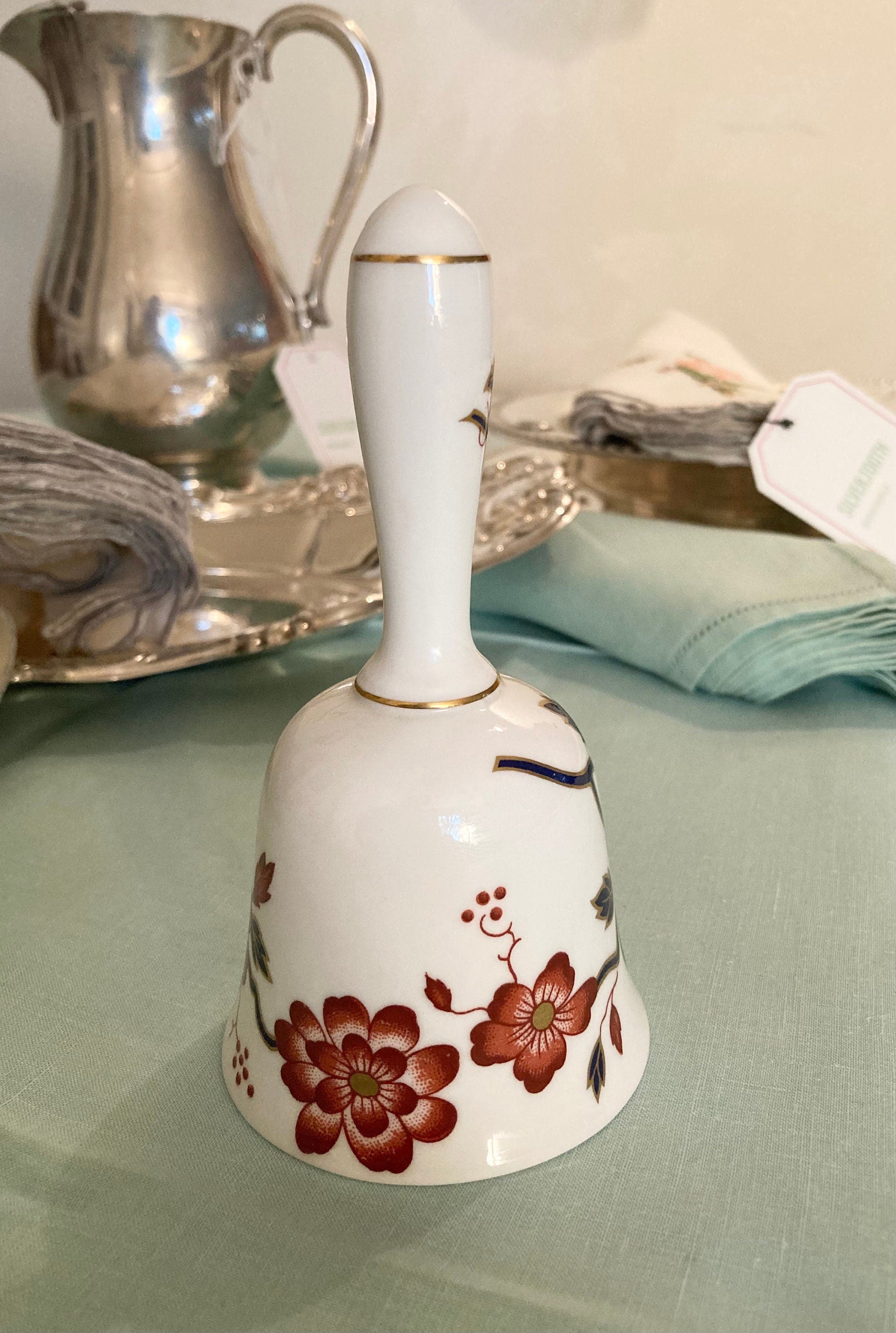 Vintage Bone China Bell - Auburn Chrysanthemum on White - Crown for Danbury Mint