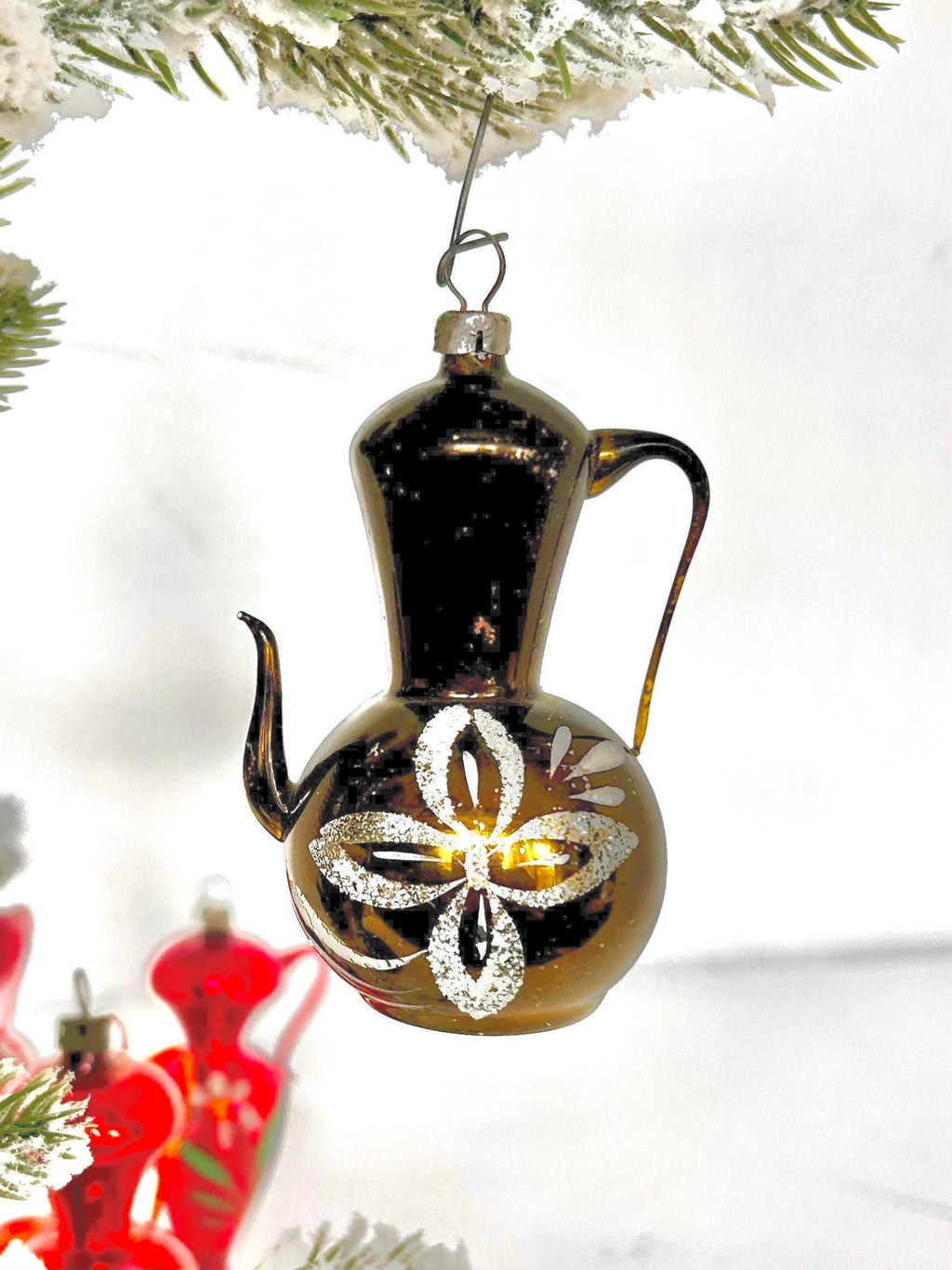 Vintage Handmade Glass Christmas Ornaments Hand Painted Teapots & Drop Bulbs