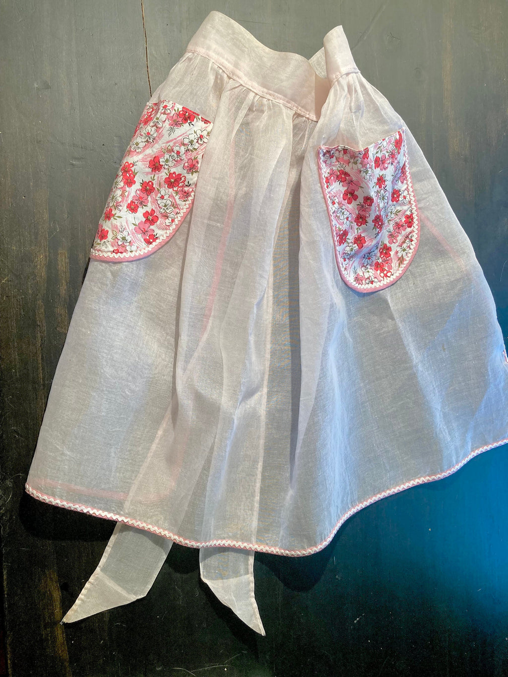 Vintage Pink Floral Organdy Apron: Hand-stitched Hostess Style