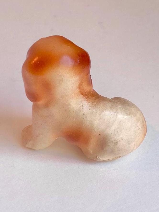 Vintage Teensy Ceramic Tawny Pup - Hand painted dog figurine 1 inch seated pup